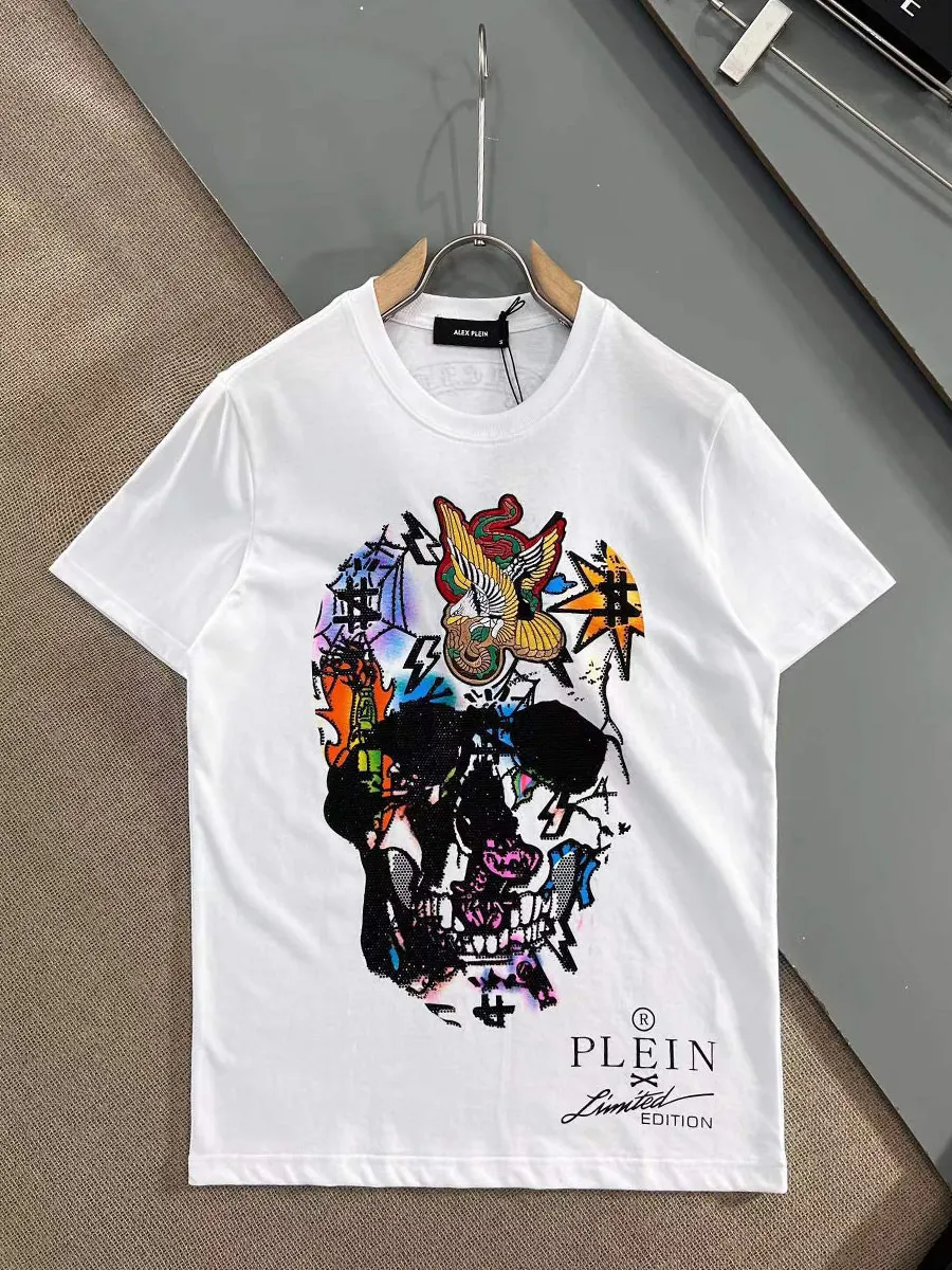 T -shirts voor heren Alexplein Skulls S Borduurwerk Diamant Mode Kleding Crew Neck Summer Streetwear 100 katoen Slim T -shirt 230206
