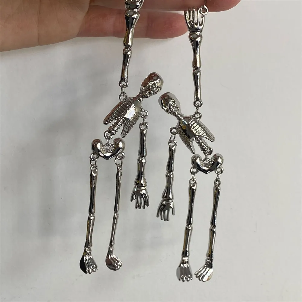 Silver Heavy Stud Industry Skeleton Human Skeleton Earrings Rib Modeling Niche Dark Hip-Hop Ins Fashion All-match Jewelry