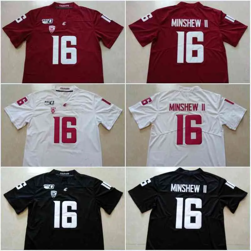 Erkek WSU #16 Gardner Minshew II Washington Eyalet Cougars Kırmızı Beyaz Siyah Renk Kolej Forması 2019 Yeni Stil 150th Jersey