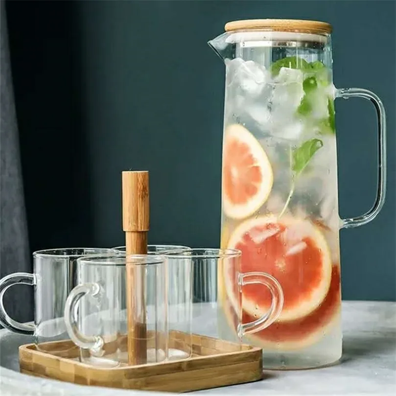 1200 ml / 1700ml verdikte glazen potbeker water koffie drinken melkkan theepot met dekking handvat hittebestendige isolatie transparant 220307