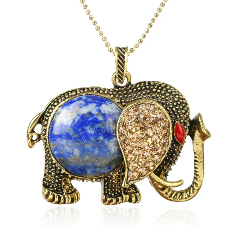 Collana da uomo con ciondolo a forma di animale adorabile con elefante, pietra naturale, perline di cristallo, ciondoli con zirconi, gioielli con amuleto