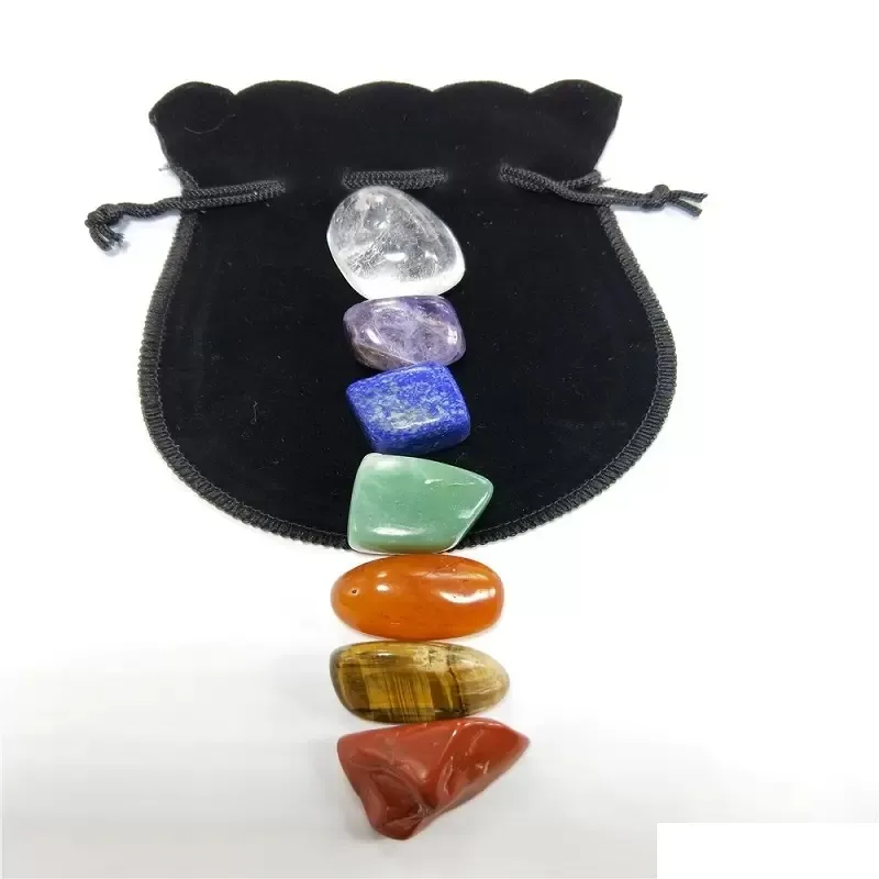 Naturlig kristall chakra sten 7st set naturliga stenar palm reiki helande kristaller ädelstenar dekoration