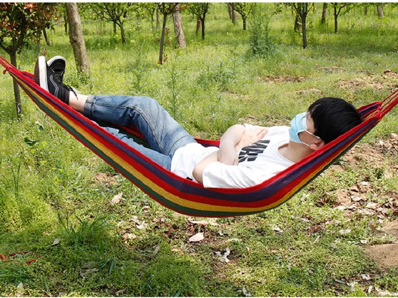 Outdoor Portable Hammock Garden Decorations Home Dormitory Lazy Chair Sports Travel Camping Swing Chairs Thick Canvas Stripe Hang Bed Hammock Swing For Adults 190 80cm From Stayrich 9.97 DHgate.Com