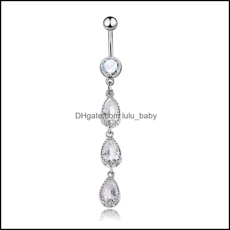 water drop dangle belly button rings 316l surgical steel curved navel bar diamonte body piercing jewelry