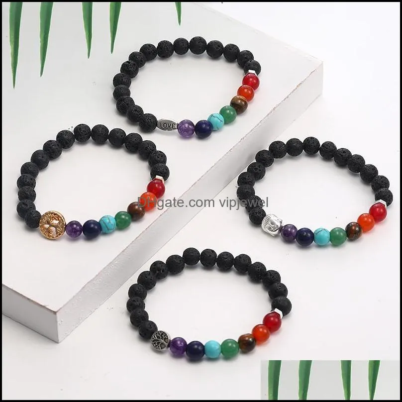 7 chakra bracelet for men women 8mm black laca beads elephant/buddha/life tree yoga healing essential oil diffuser bracelet-z