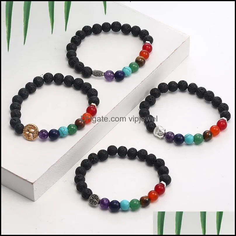 7 chakra bracelet for men women 8mm black laca beads elephant/buddha/life tree yoga healing  oil diffuser bracelet-z