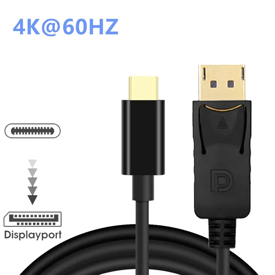 USB Type C till DisplayPort DP -kabel 1.8m 4K 60Hz för Mac Pro iPad Pro Surface Book Dell XPS Sumsang S10 Obs 9 Dex