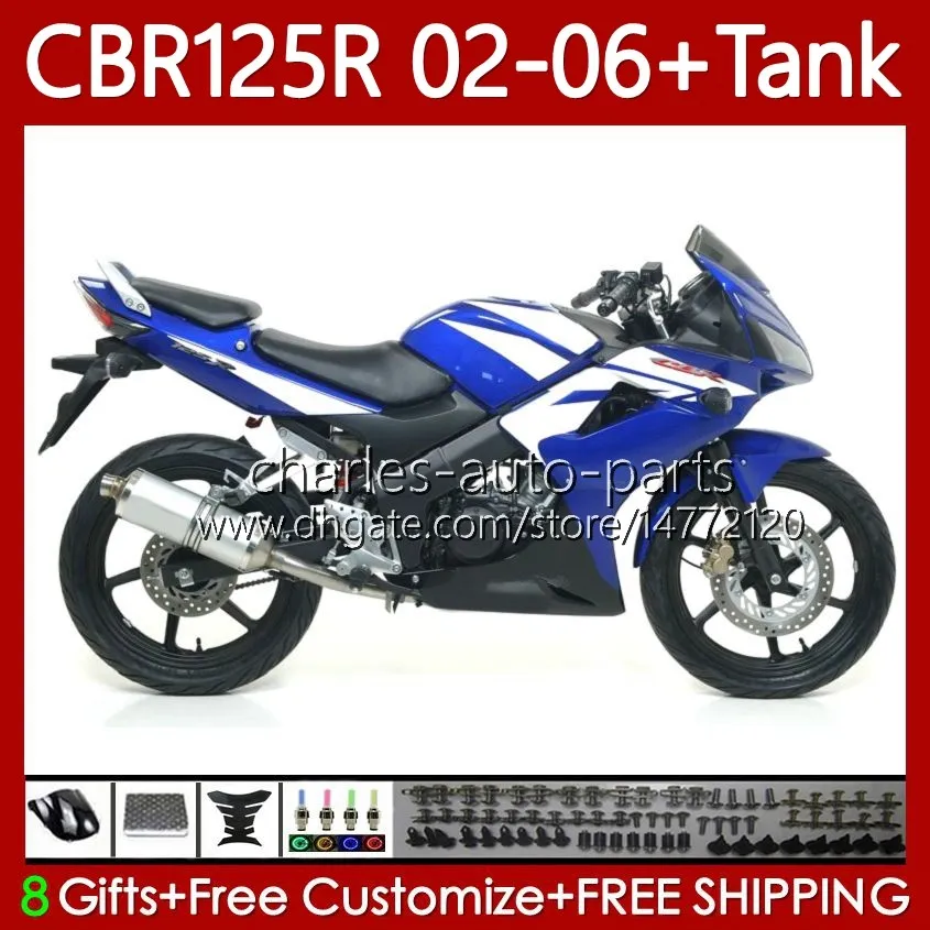 Bodywork + Capa de Tanque para Honda 125cc CBR-125R CBR 125 R CC CBR125R 02 03 04 05 06 Corpo 124No.62 CBR-125 CBR 125R 2002 2003 2004 2005 2006 CBR125RR 02-06 Ajuste Branco Azul