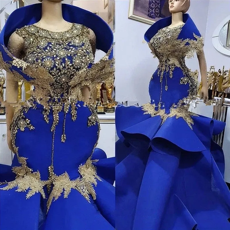 2022 Royal Blue Aso Ebi Mermaid Plus Size Dress Dresses African African Evening Donshs Luxury Beded Beaded Lace Black Girls Barty