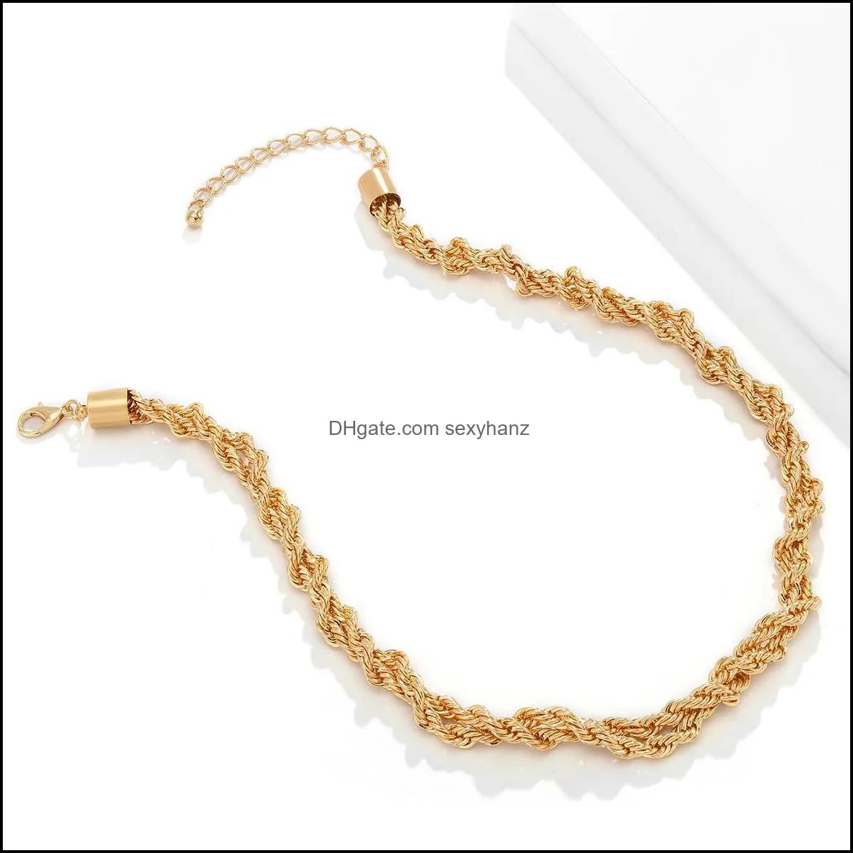 Metal Twist Chains Necklaces Retro Fashion Punk Cold Wind Simple Short Chain Clavicle necklace Hip-hop Cuban Temperament Style Light Luxury Snake Bone Jewelry