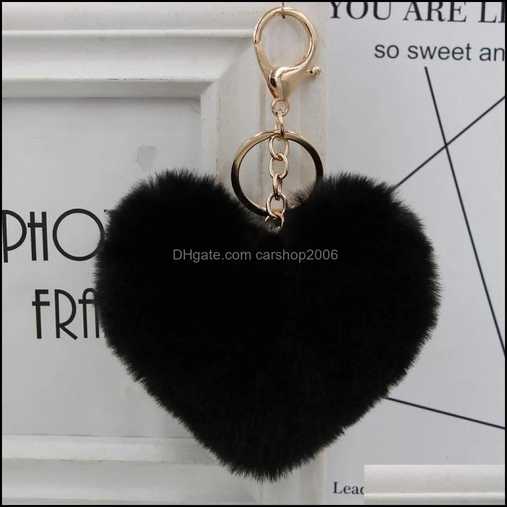 cute keychain llaveros mujer fake rabbit fur heart pompom key rings women girl bag cars simple fluffy keyring jewelry gifts