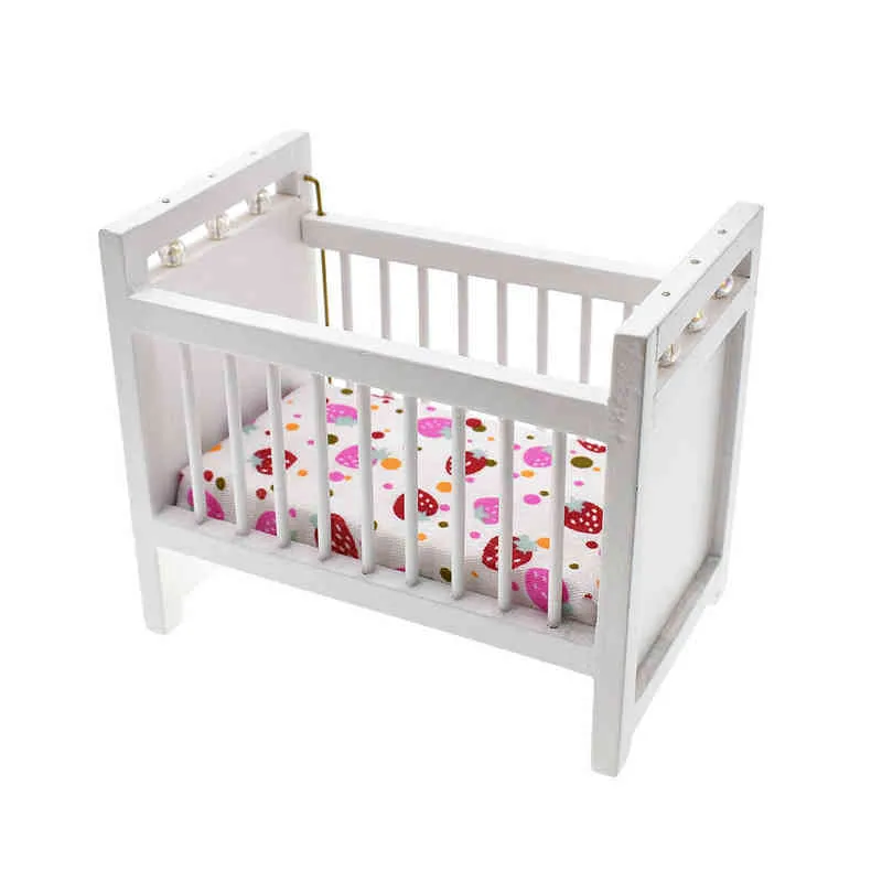 ILand 1/12 Skala dockhusmöbler miniatyrtillbehör baby crib barnkammare docka hus säng garderob gungstol hobbyhäst