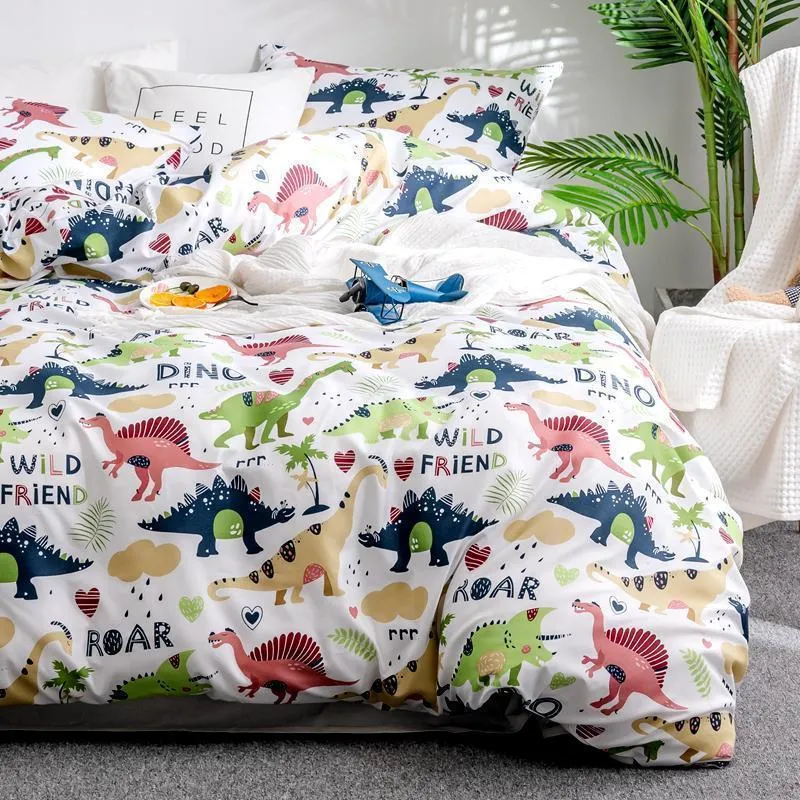 Textile à la maison dessin animé dinosaure ensembles de literie ensemble de literie pour enfants linge de lit housse de couette taie d'oreiller/ensembles de lit #s