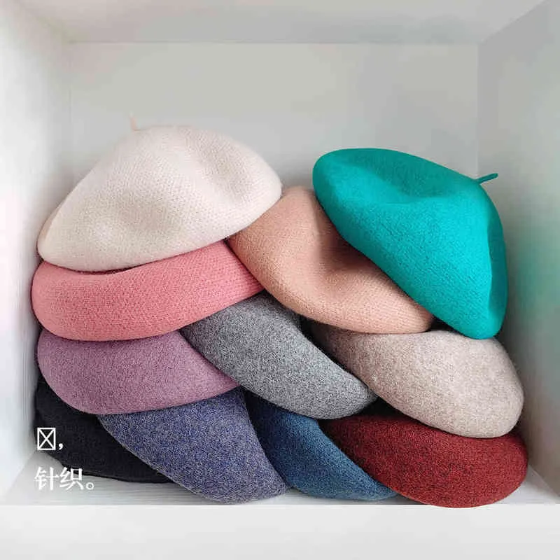 Boina de Lana para Mujer Gorro de Calle Francs Gorro de Moda Verstil Color Simple Slido Clido para Otoo e Invierno J220722