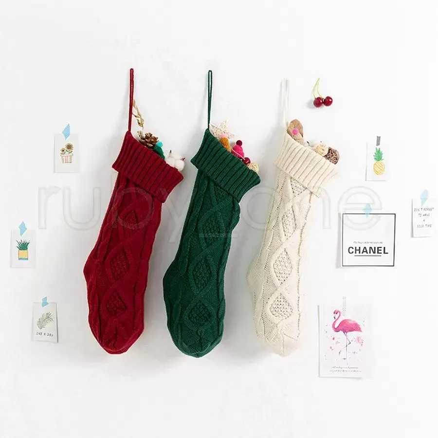 46cm Knitting Christmas Stockings Xmas Tree Decorations Solid Color Children Kids Gifts Candy Bags DHL Fast Ship RRA4478