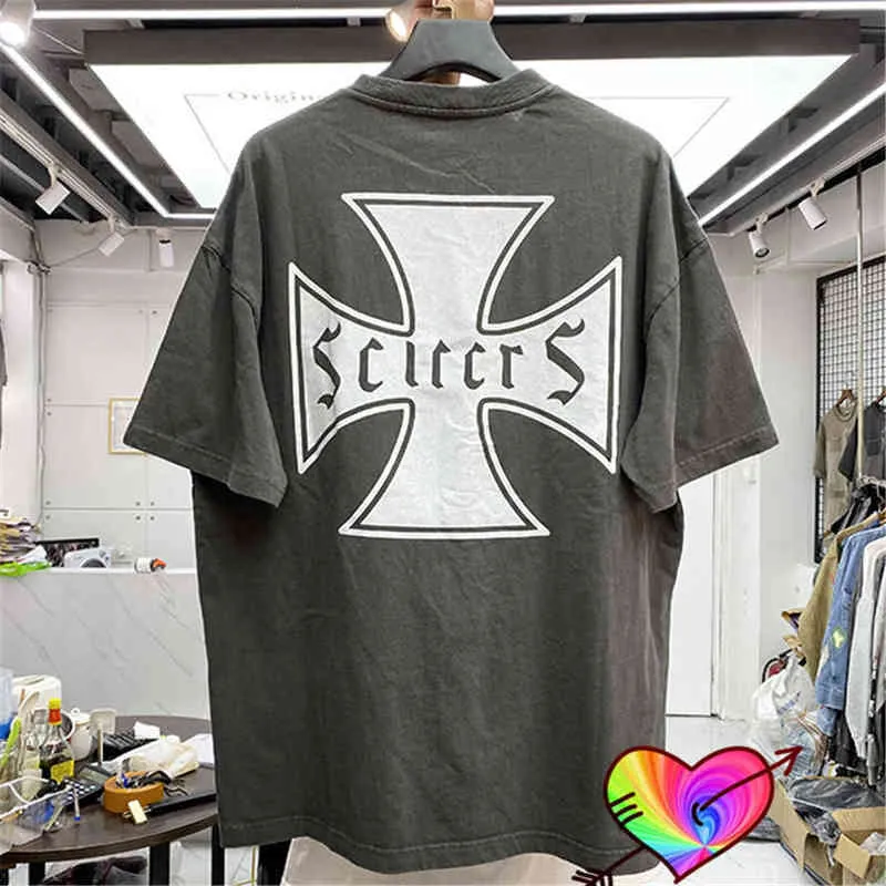 SS Vintage Gray Askyurself Selfers Cross Tshirt Men Women Hoge kwaliteit WASHUID TEE BOXY FIT TOPS Korte mouw