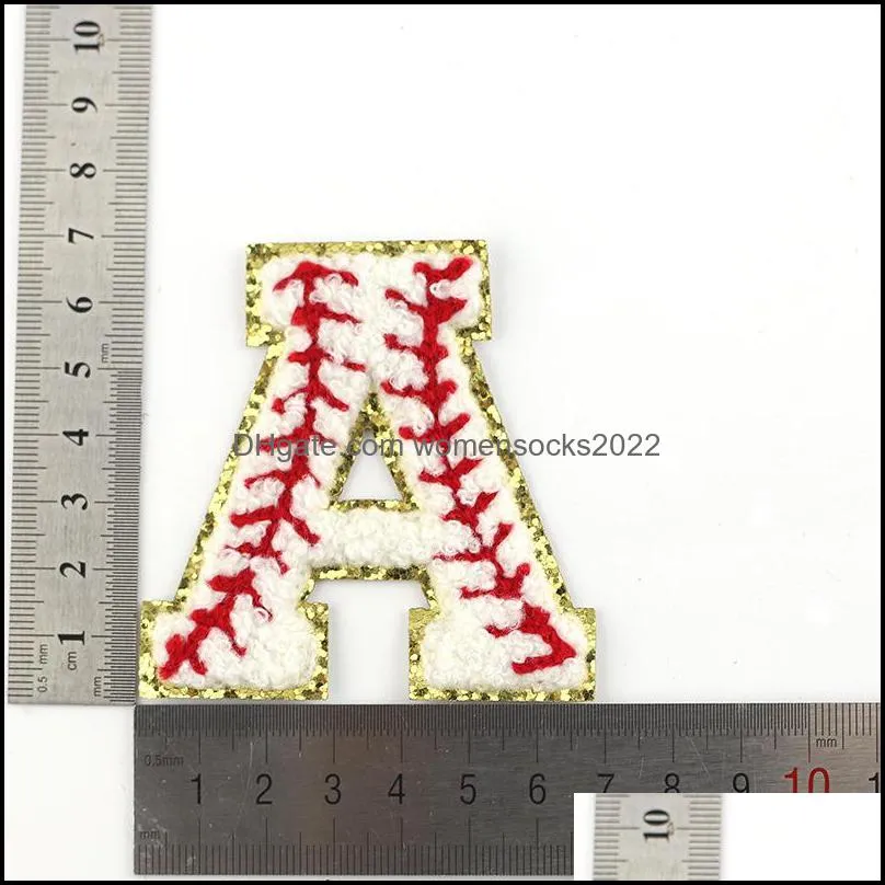 Sewing Notions A-Z Softball Letter Iron on Glitter Towel Embroidery Patches Alphabet Applique for DIY Clothing Hats Garment Accessories Size