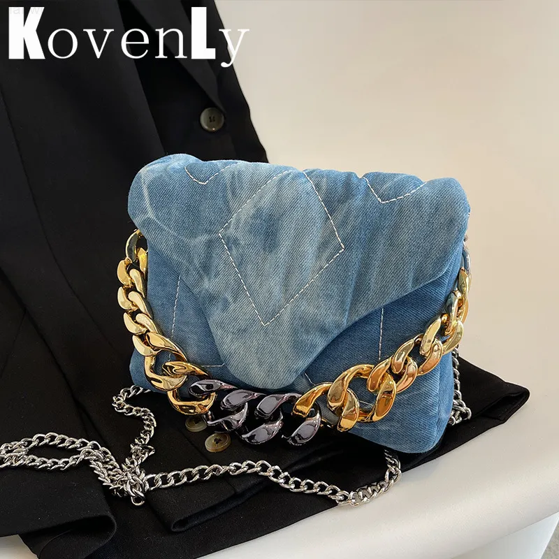 Kvällspåsar kvinnor handväska mode blå denim liten axel väska lyx varumärke kvinnor väska trendiga crossbody väskor avslappnade kvinnliga kopplingar plånbok j220825