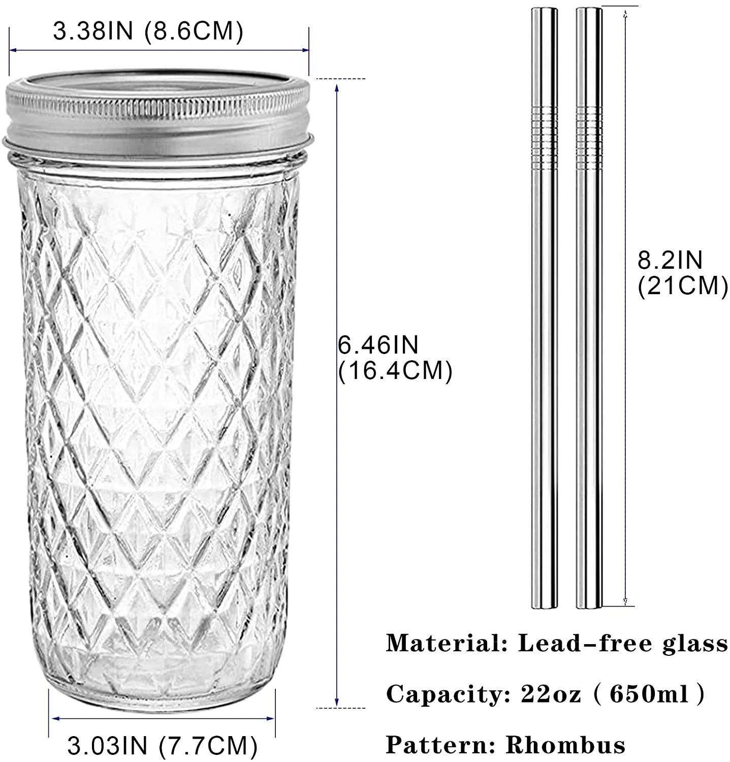 Reusable Glass Cup Bubble Tea Tumbler Wide Mason Mug Jar with Lid and Straw Food Container Sealed Tank 22 OZ