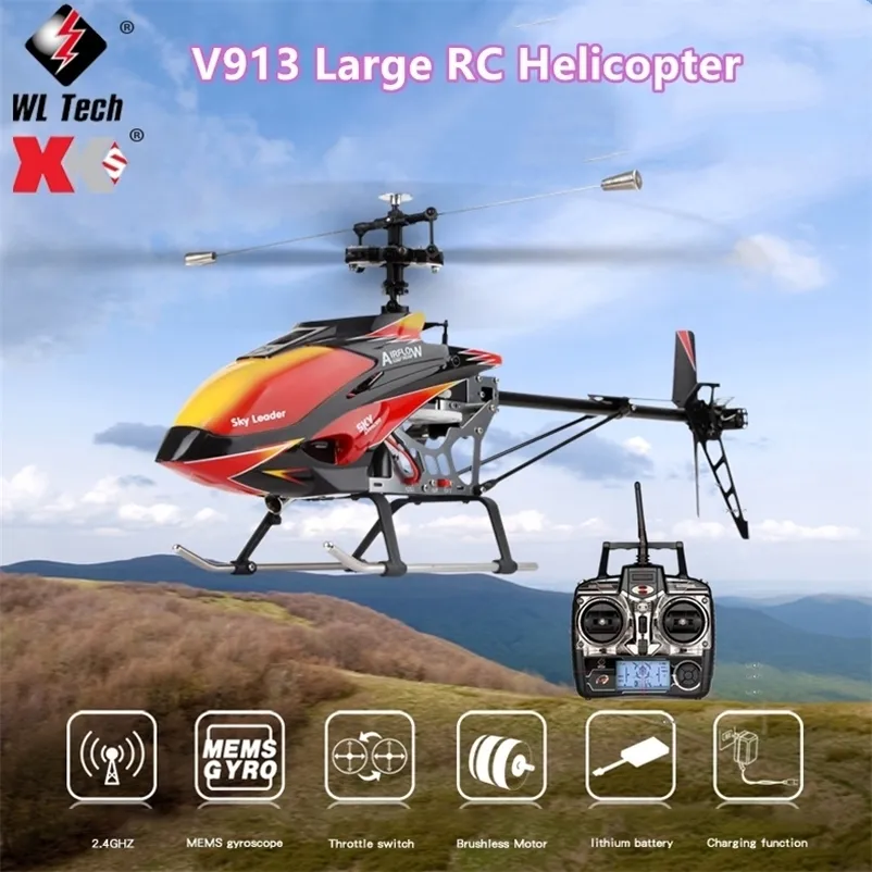 WLTOYS V913 4CH Fırçasız RC Helikopter 2.4 GHz Uzaktan Kumanda Anti-Güz 70 cm RC Helikopterler Dokunma Gyro Model Açık Oyuncaklar 220321