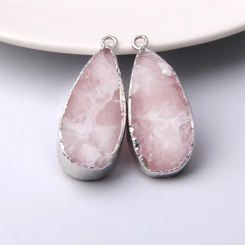 Anhänger Halsketten Großhandel Metall Rosa Halskette Achate Druzy Naturstein Anhänger Frauen Männer Quarz Tropfen Schmuck Machen