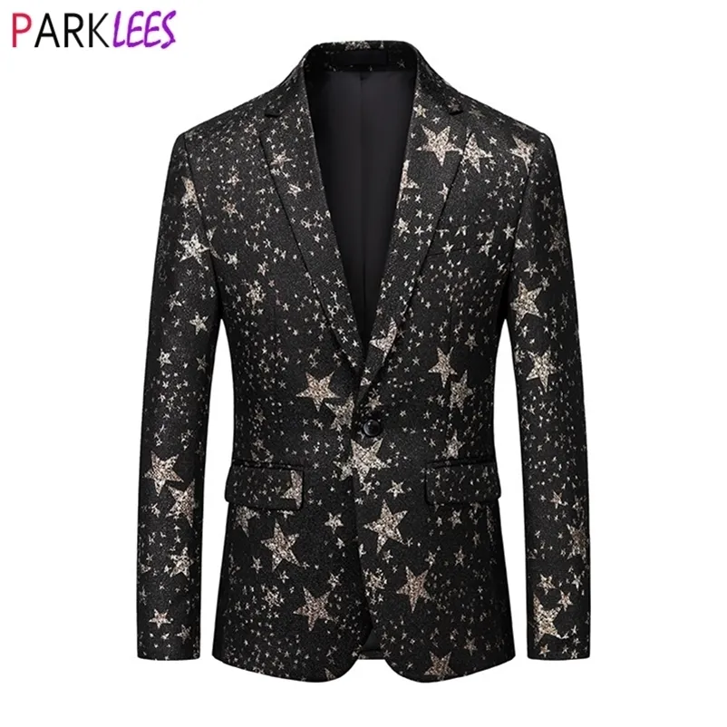 Stylish Star Pattern Suit Jacket Men One Button hacked Lapel Dress Blazers Mens Party Prom Wedding Groom Tuxedo Costume Homme 220815