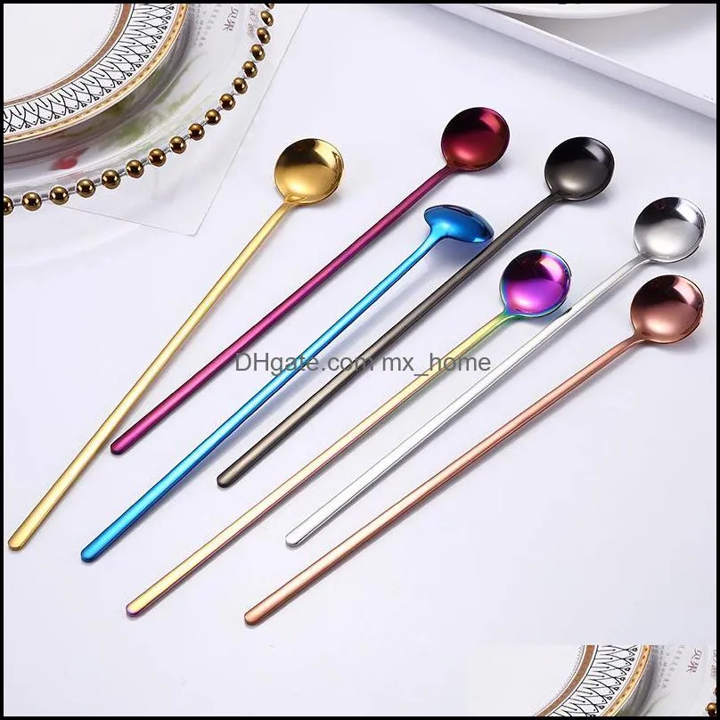 Spoons talheres de cozinha barra de jantar home Garden ll Ice Kitchen Maniple Longo Handeld Aço inoxidável 7 cores café de dhsk6