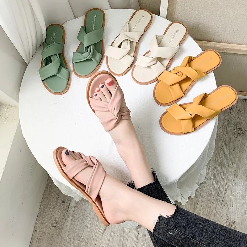2022 womens Sandals flat heel slides slippers casual shoes green pink nude black red sports sneakers size eur 36-45