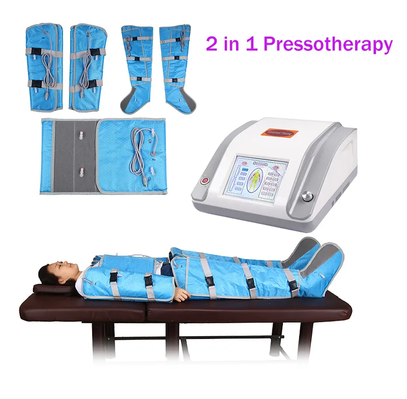 2 em 1 Máquina de prensa infravermelha distante Dreneta linfática Detox Pressão de ar Pressão inteira Máquina de fisioterapia de massagem de corpo inteiro Máquina de fisioterapia