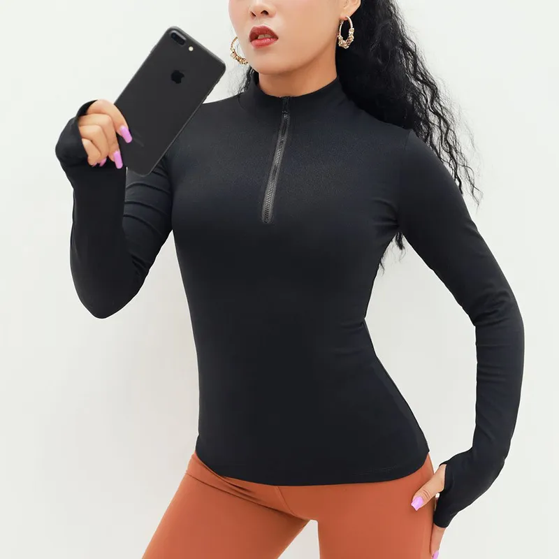 Top da allenamento per palestra traspirante da donna Completi da yoga Camicetta Camicia sportiva a maniche lunghe da corsa con fori per le dita