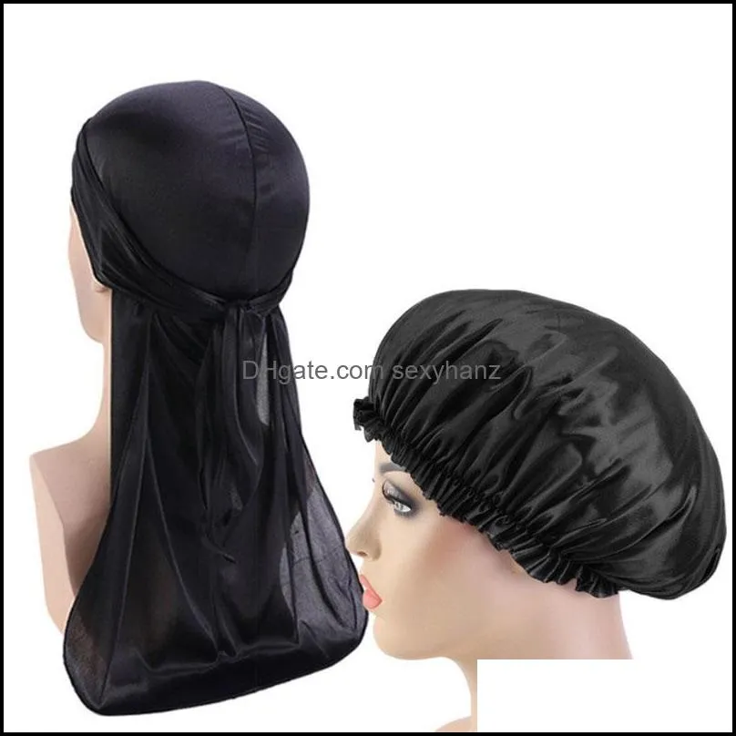 Beanie/Skl Caps Hats Hats Scarves Gloves Fashion Accessories Solid Color 2Pcs Set Women Satin Night Sleep Mens Bonnet Dhhmb