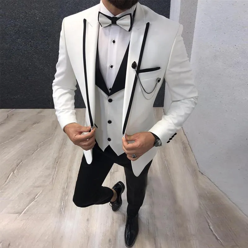 Costumes Hommes Blazers Hommes 3 Pièces Slim Fit Garçons D'honneur Smoking Pour Mariage Décontracté Affaires Revers À Pointe Homme Mode Costume Veste Pantalon Gilet