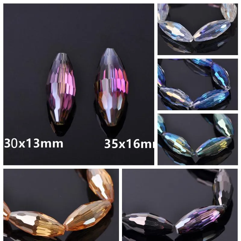 Diğer 30mm 35mm büyük oval rugby şekli yüzlü kristal cam gevşek el sanatları boncukları mücevher yapımı diy rita22