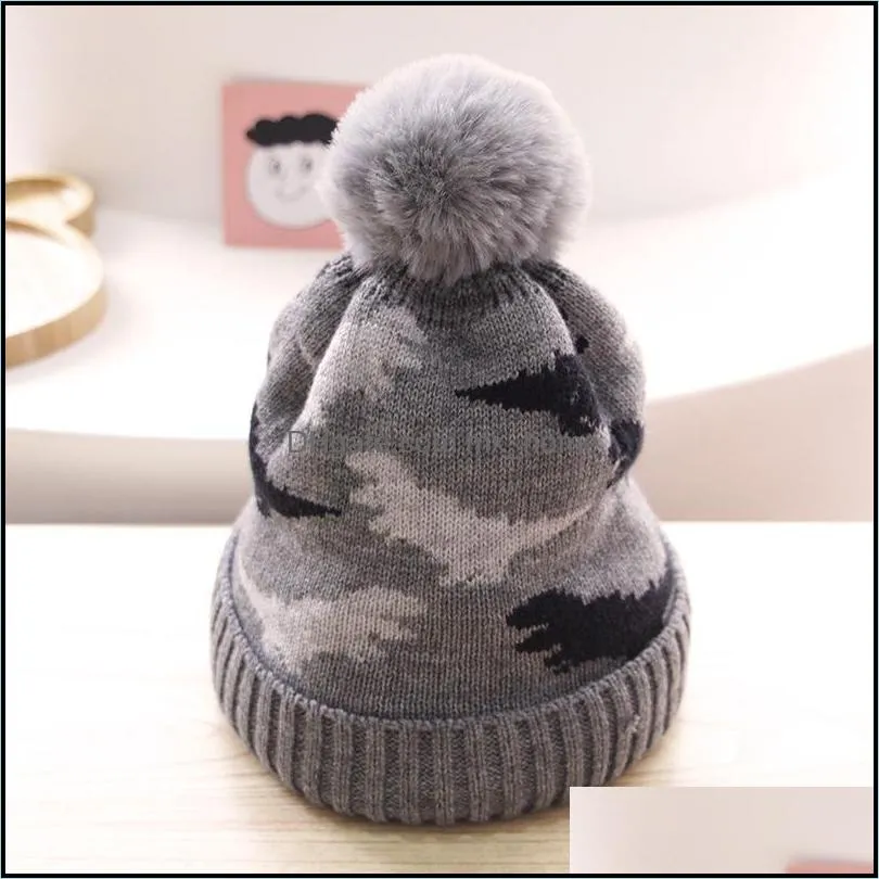 m340 new autumn winter baby kids hat wool ball cartoon dinosaur knitted cap boys girls warm beanie children hats