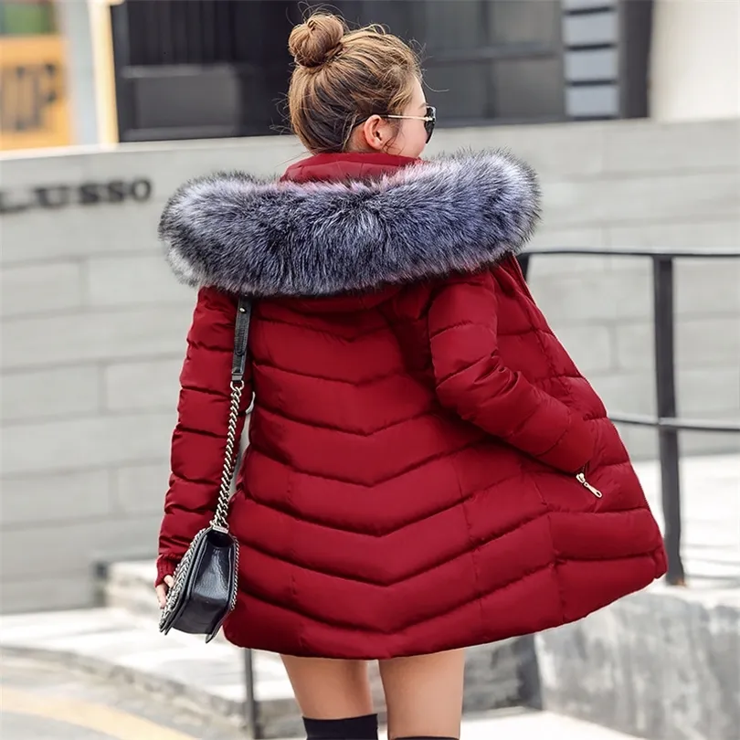 womens winter jackets and coats 2019 Parkas for women 4 Colors Wadded Jackets warm Outwear With a Hood Large Faux Fur Collar CJ191214