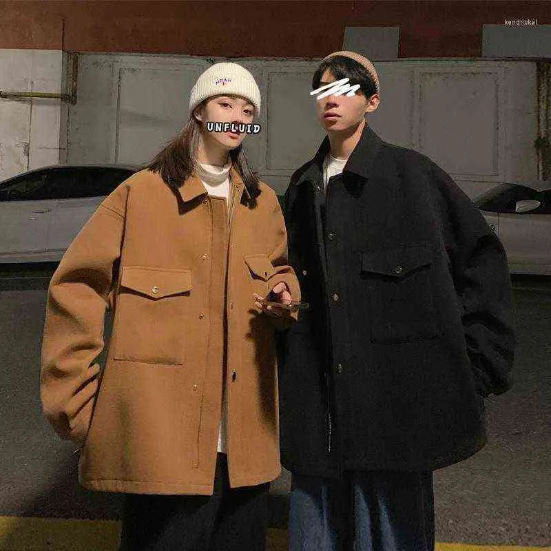 Męskie mieszanki wełny zimowe i bawełniane wełniane płaszcz Męscy ciepła moda swobodna kurtka Koreańska luźna krótka męska płaszcz S-2xl Kend22 T220810