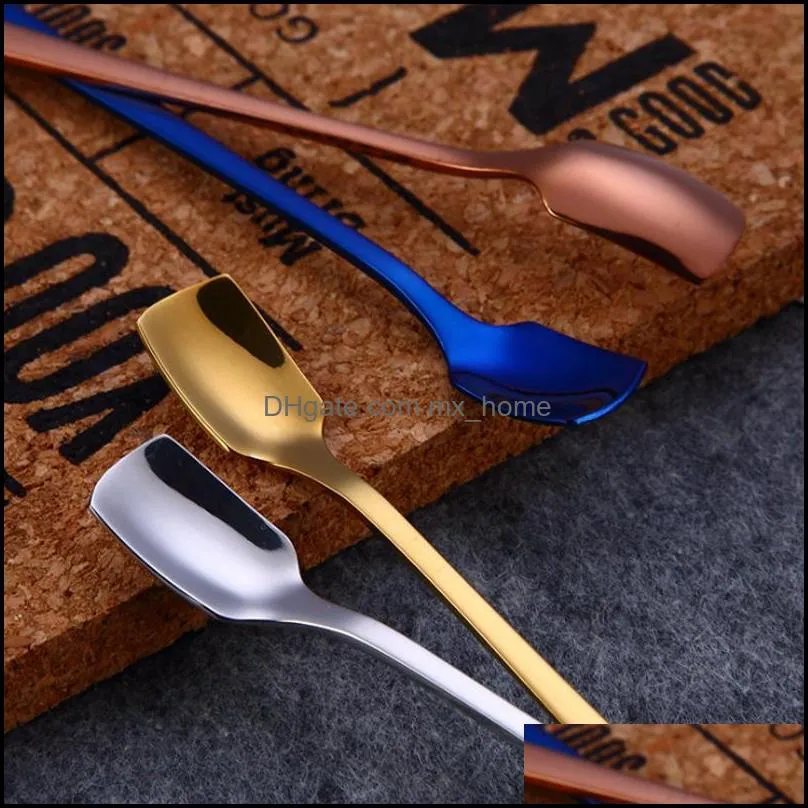 stainless steel square head ice spoons home kitchen supplies long handle coffee dessert gold cocktail stirring scoops dropship zwl442