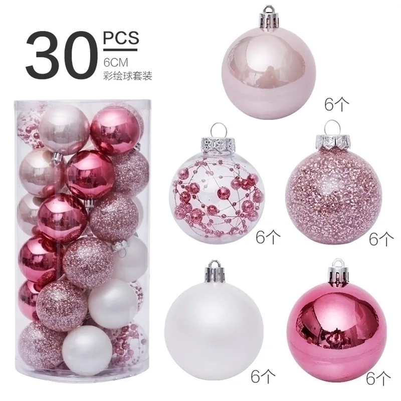 6cm30pcs ornamenti palla di plastica rosa palle di Natale decorazioni natalizie per la casa ciondolo albero adornos Y201020