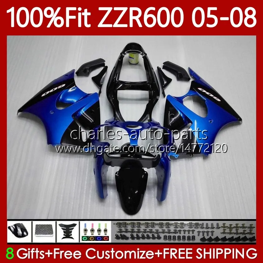 Kawasaki Ninja ZZR600 05-08 Mavi Için OEM Vücut Enjeksiyon Kalıp Mavi stok Satılık ZX ZZR-600 600 CC 05 06 07 08 Cowling 38HC.63 ZZR 600 600CC 2005 2006 2007 2008 100% Fit Fairing Kiti