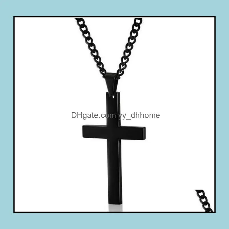 Stainless Steel Cross Pendant Necklaces Men`s Religion Faith crucifix Charm Titanium steel chain For women Fashion Jewelry Gift