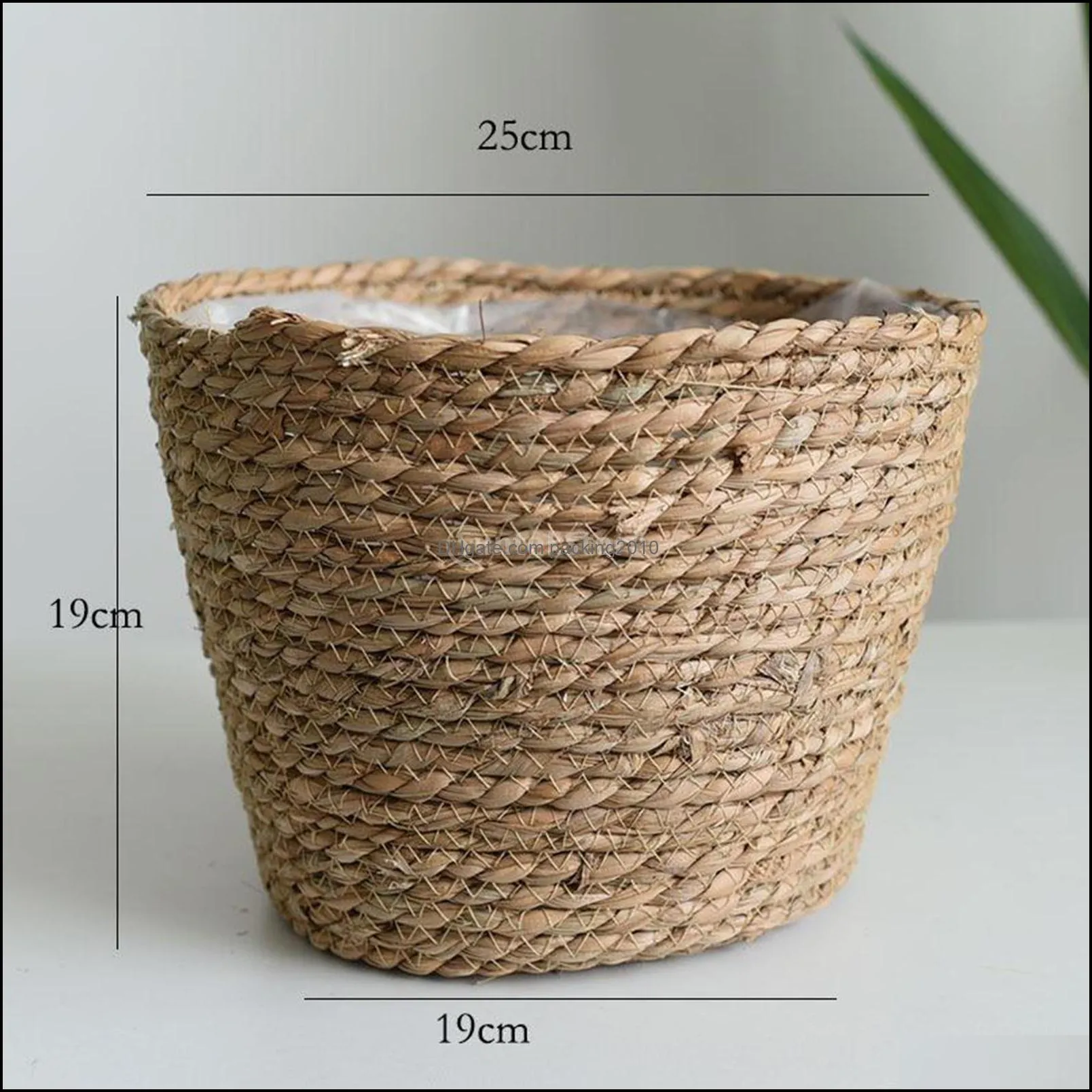 handmade storage baskets rattan natural plant woven basket holder lining planter pots flowerpot organizer holder