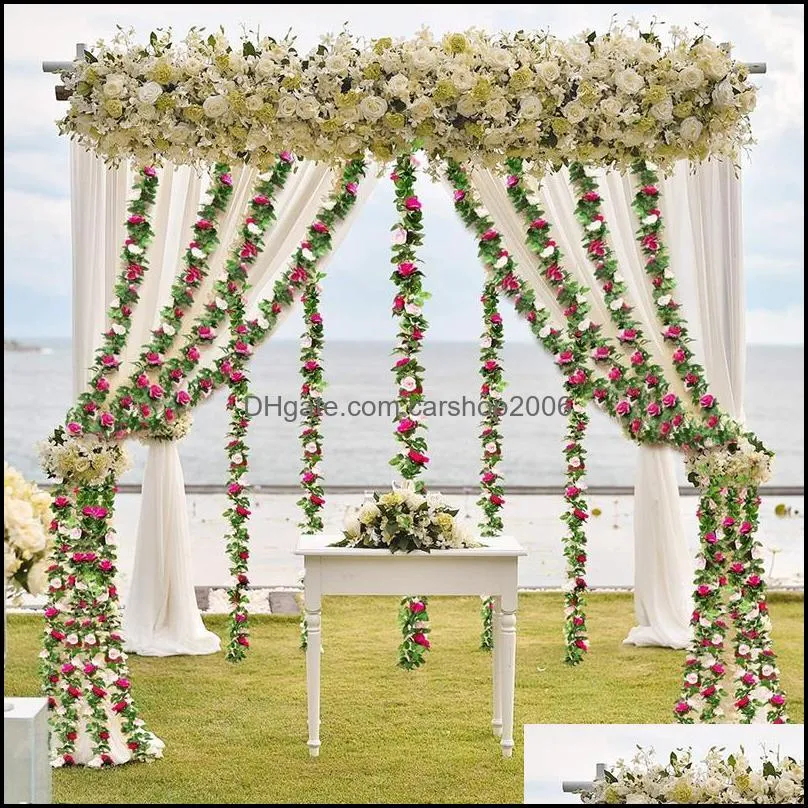 Decorative Flowers & Wreaths 2Pcs Fake Rose Vine Plants Artificial Hanging Garlands For Wedding Party GardenDecor Arch Arrangement