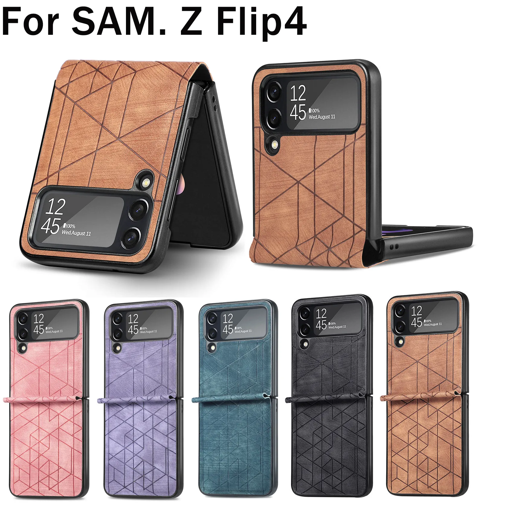 Z Flip 4 PU -läderfodral för Samsung Z Flip4 Mobiltelefonskal Fällbar skärm PU -rand upp och ner ett skyddande fodral