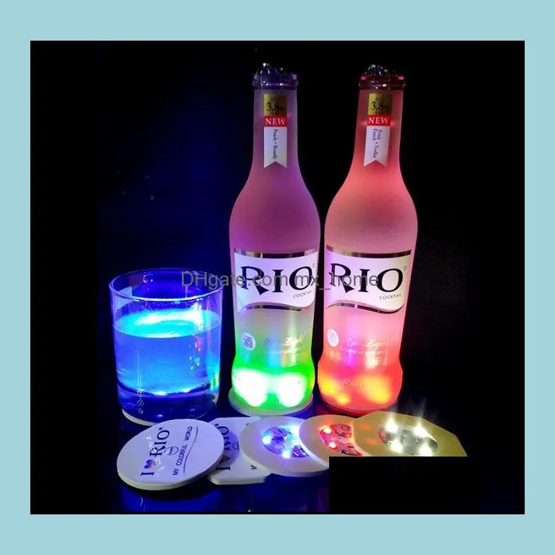 colorful round coasters replaceable battery led light up bottle stickers fashion party cup bottom sticker popular sn1011