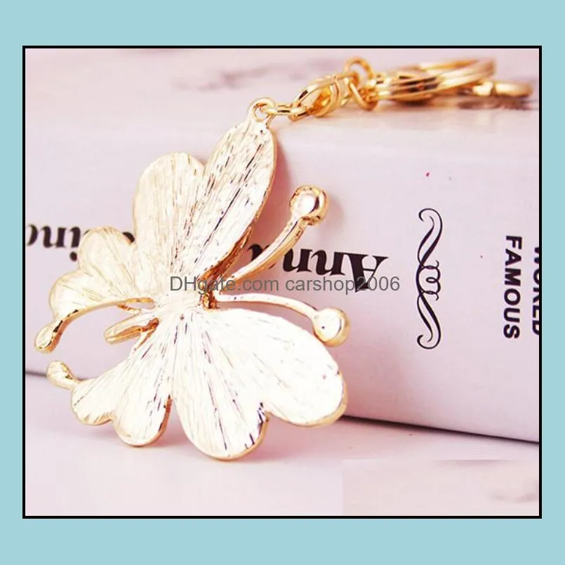 Bling Crystal Keychains Butterfly Pendant Keychain Insects Key Chain Metal Key Ring Gift 4 colors