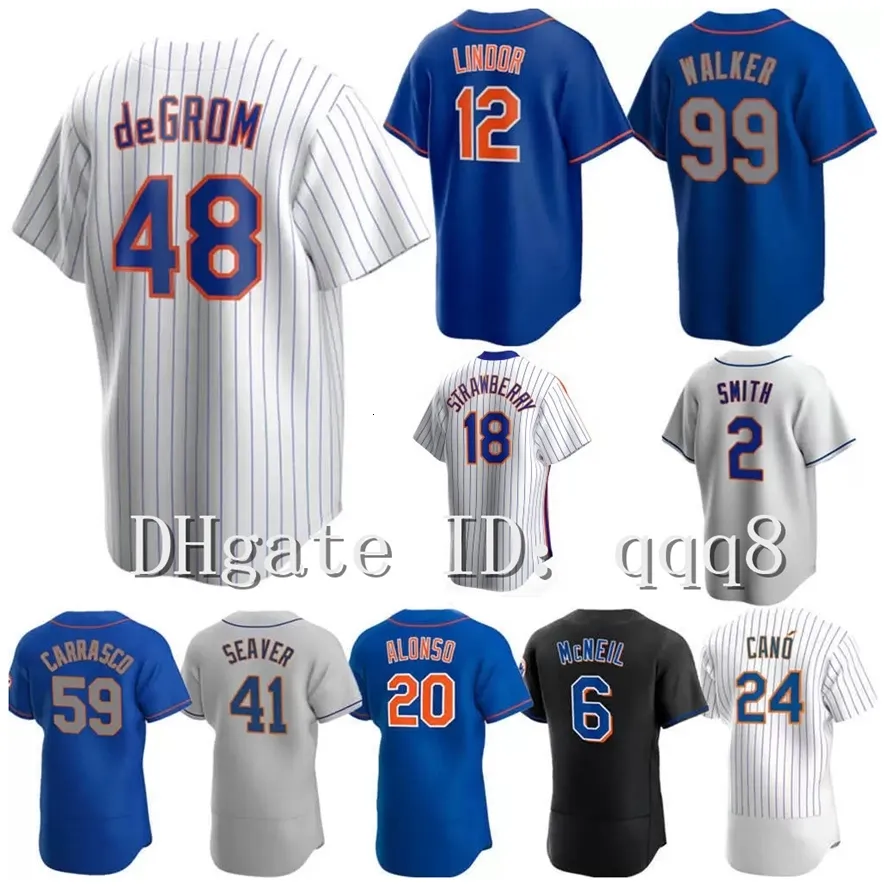 Na85 New Francisco Lindor Jacob DeGrom Jersey de beisebol Pete Alonso York Mike Piazza Max Scherzer al Leiter Darryl Strawberry Starling Marte Cano