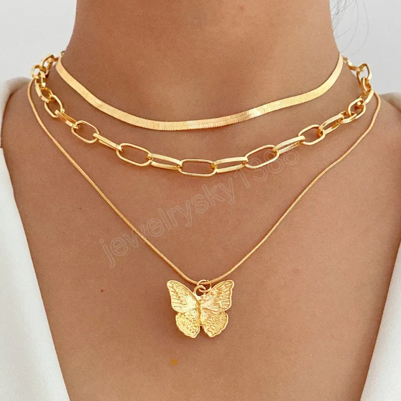 Модное ожерелье для женщин с большой бабочкой, двухслойное ожерелье, ключица, подвеска, цепочка, ювелирные изделия, подарки