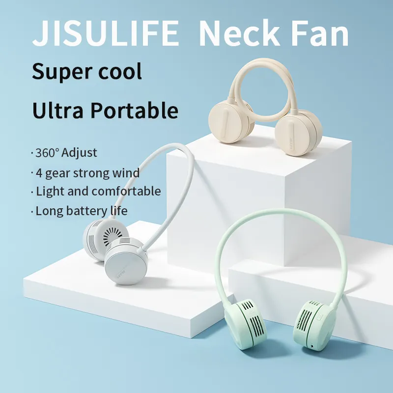 JISULIFE USB Portable Neck Fan 360Réglable Sans Lame Rechargeable Tuyau Flexible Mains Libres Autour 220505