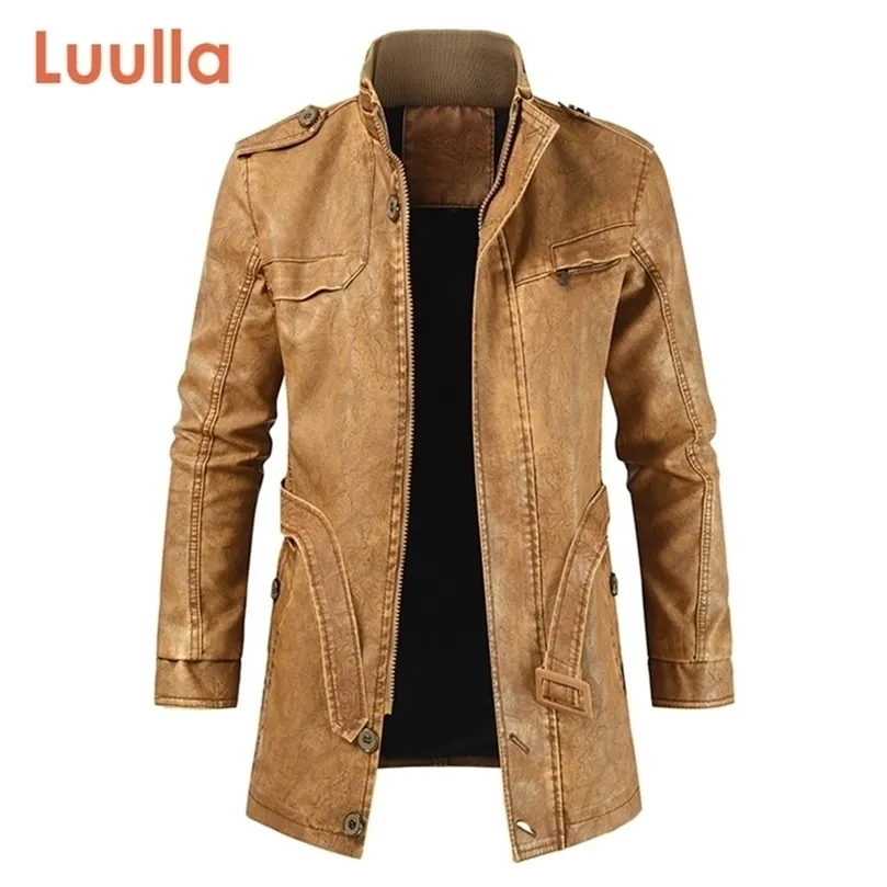 Homens de inverno Marca longa lã grossa jaqueta de couro parkas homens roupas moda moda casual casual vintage casaco de couro faux masculina 201127