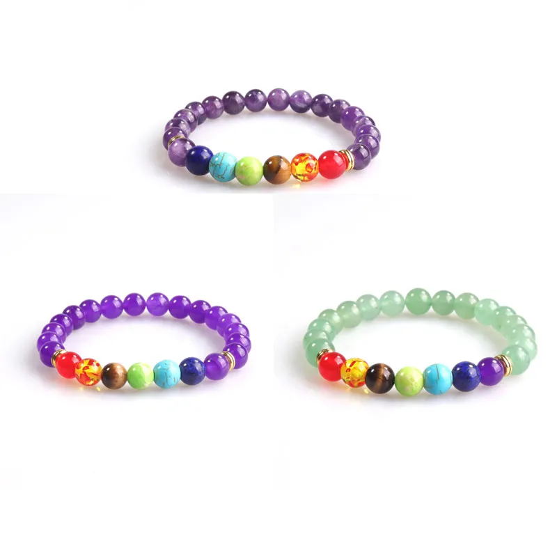 Pulseras con abalorios de hebras hechas a mano de piedra de colores naturales de 8 mm para mujeres, hombres, fiesta, club, joyería deportiva